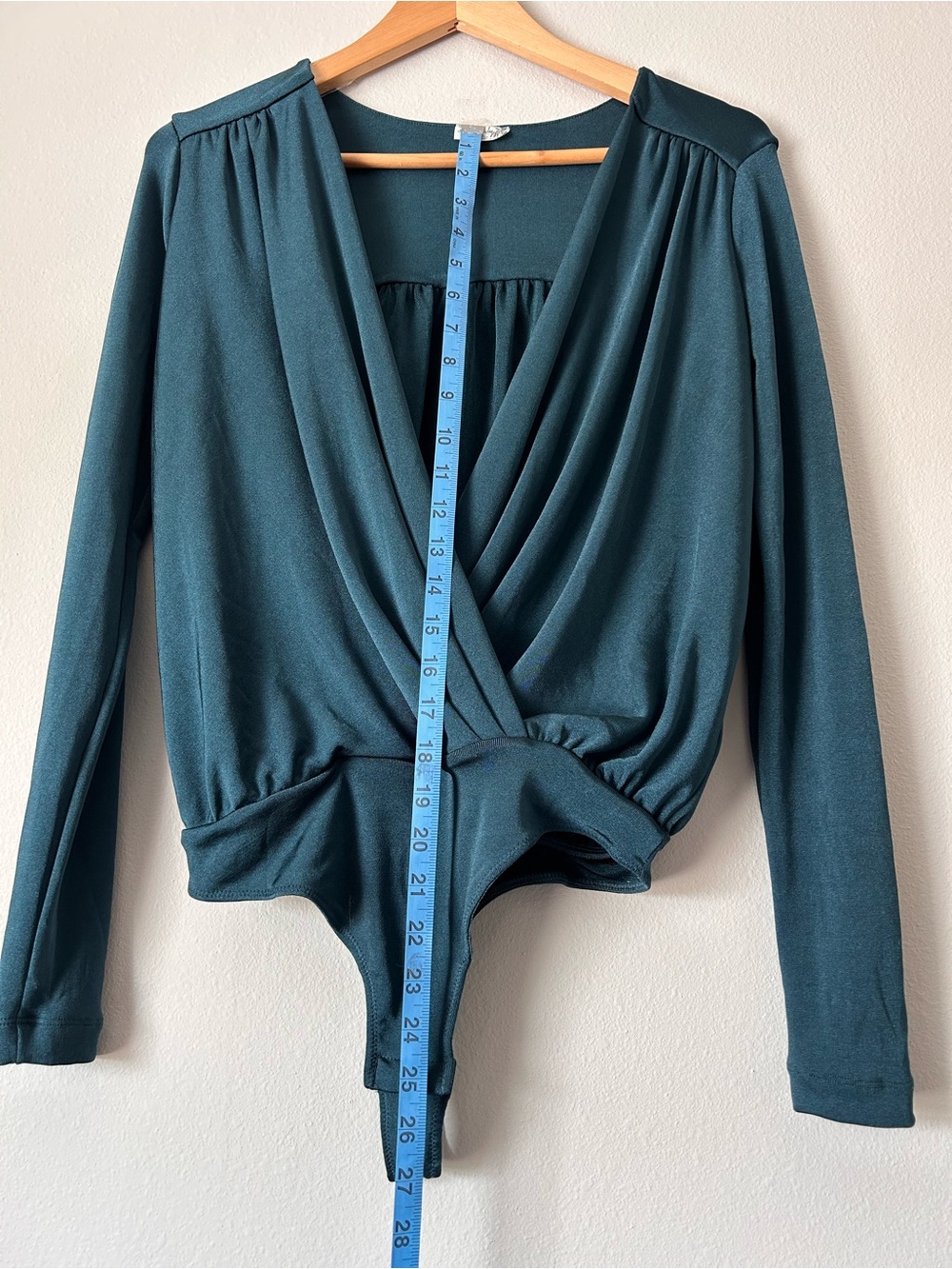 Free People Teal Wrap Surplice Long Sleeve Bodysuit - Picture 5 of 11
